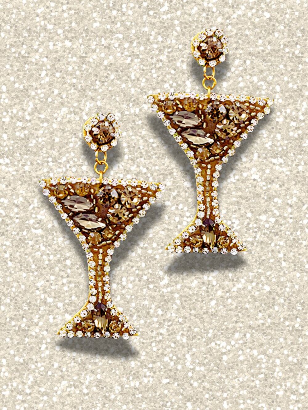 NEW Boston Proper GOLD Martini Cocktail Earrings Crystal Bead Statement Jewelry - Picture 6 of 7